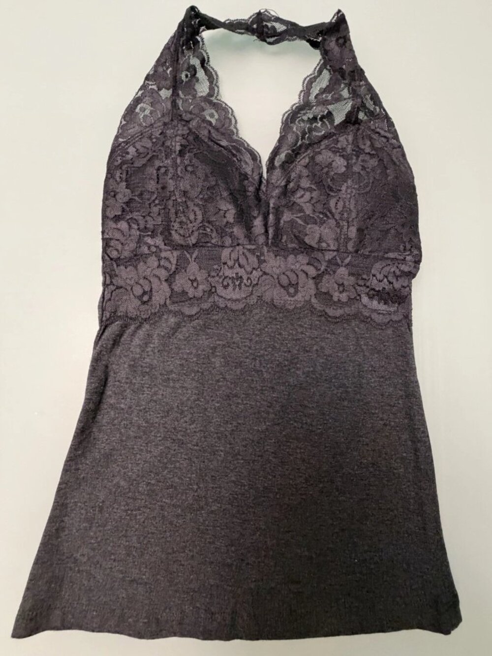 Gray Lace Sheer Floral Cami Top With Neck Strap S #y2k#festival#cottagecore